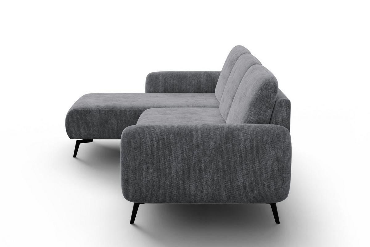 ECKSOFA FEBE 4-Sitzer LINKS, grauer Chenille-Stoff - Schwarz/Grau, Holz/Textil (264/157cm) - Wozimo