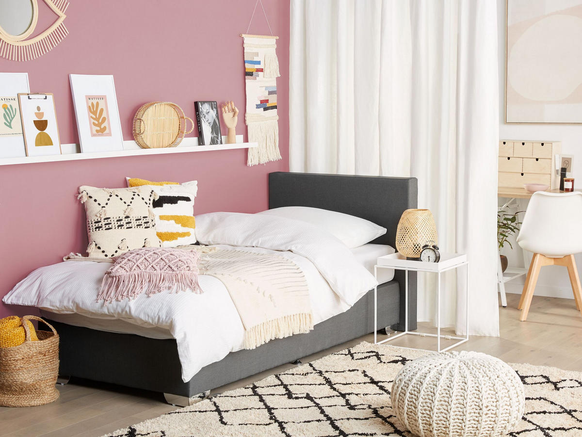 BOXSPRINGBETT 90/200cm Dunkelgrau President - Dunkelgrau, Textil (90/200cm) - Beliani