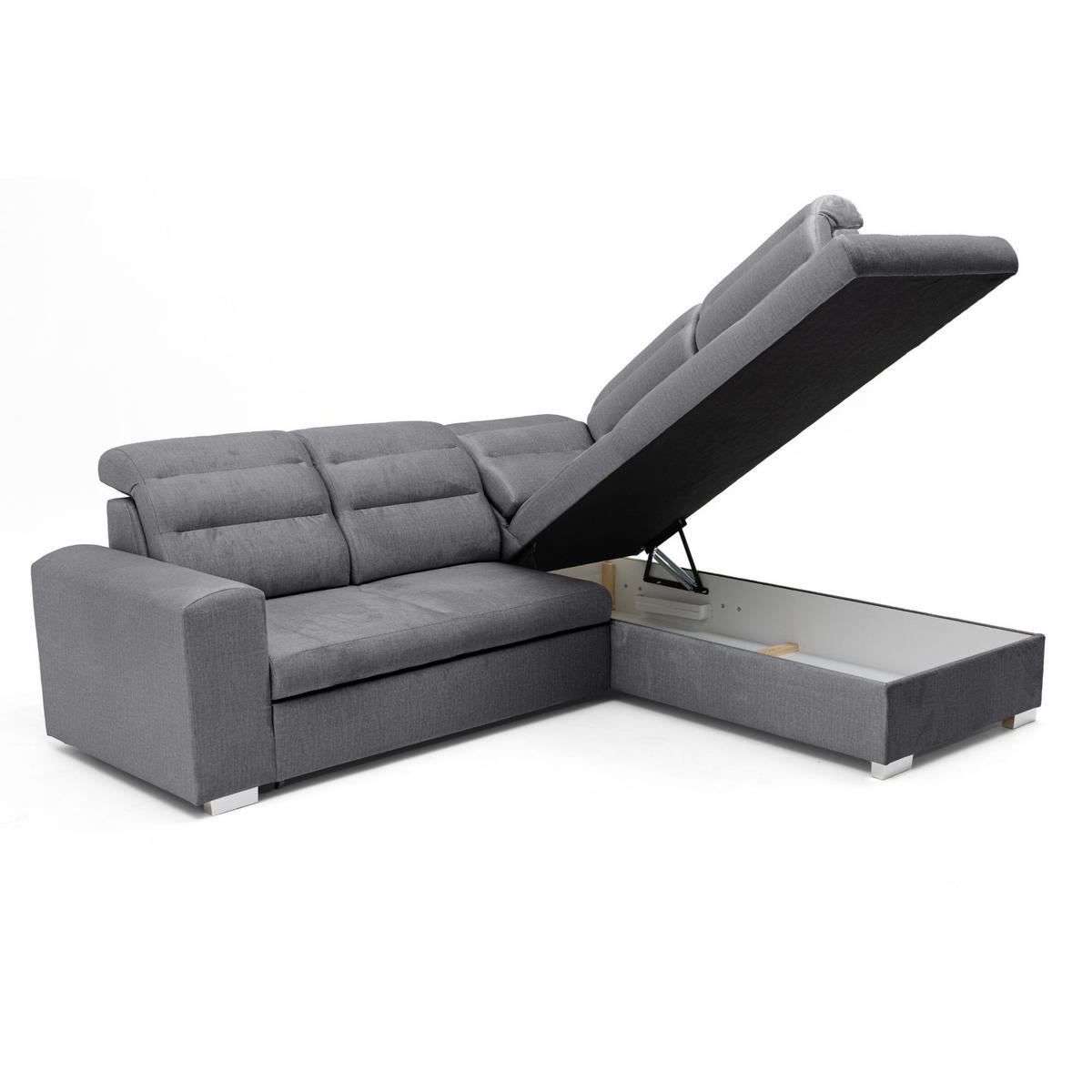 ECKSOFA CLOUD L Rechts mit Schlaffunktion 120x190 Velours Dunkelgrau - Chromfarben/Dunkelgrau, Holz/Kunststoff (260/202cm) - Muffo