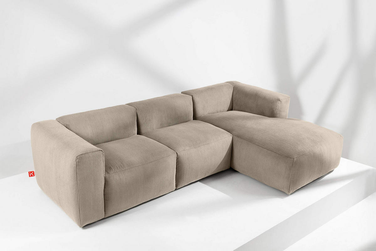 ECKMODULSOFA-RECHTS BUFFO mit extrem weicher und bequemer Sitzfläche, Kordstoff, beige - Beige, Textil (297/180cm) - KONSIMO®