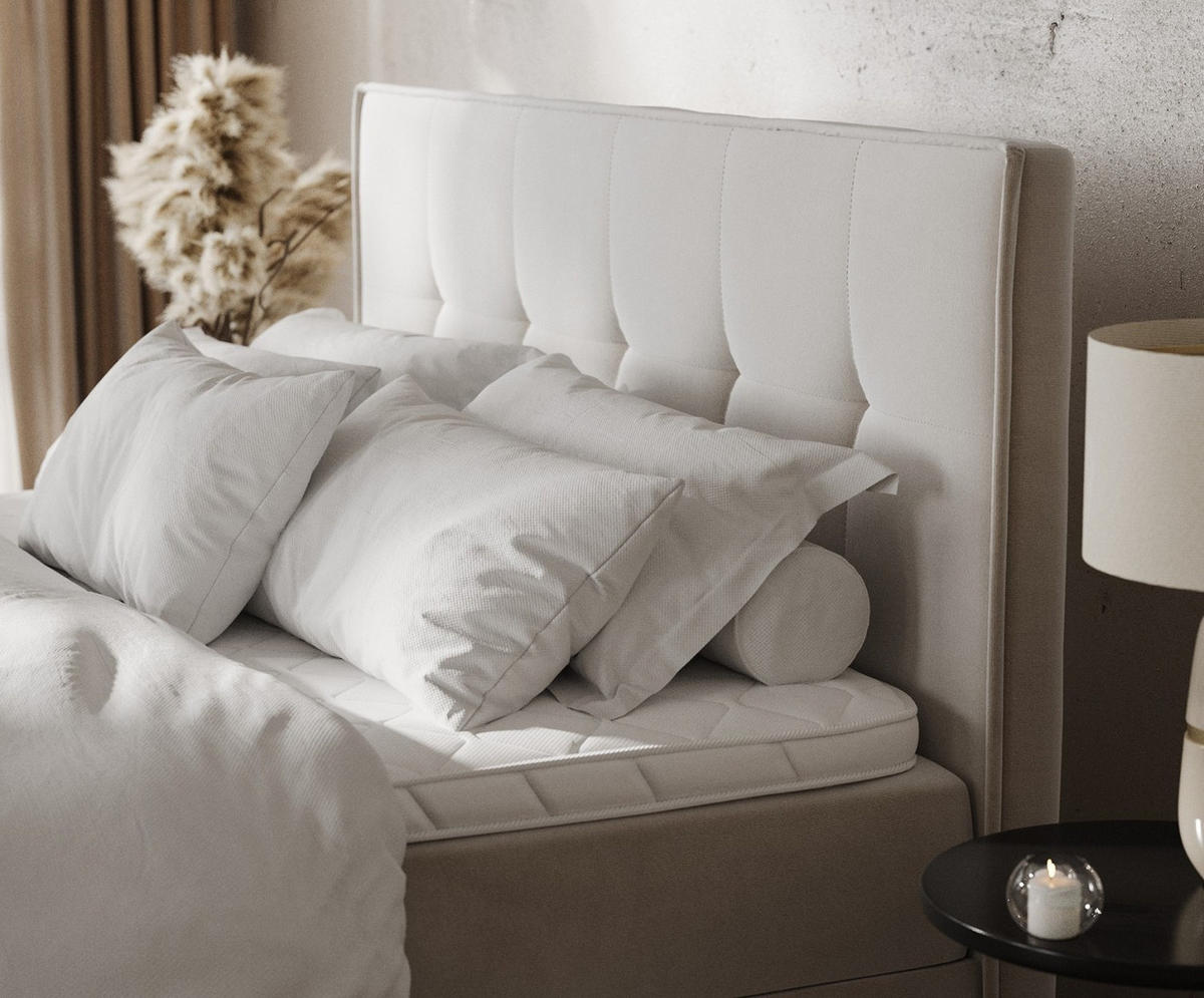 BOXBETT Tivra 160/200 cm Hellbeige im Paros Stoff - Beige/Schwarz, Holz/Holzwerkstoff (160/200cm) - AltaBeds