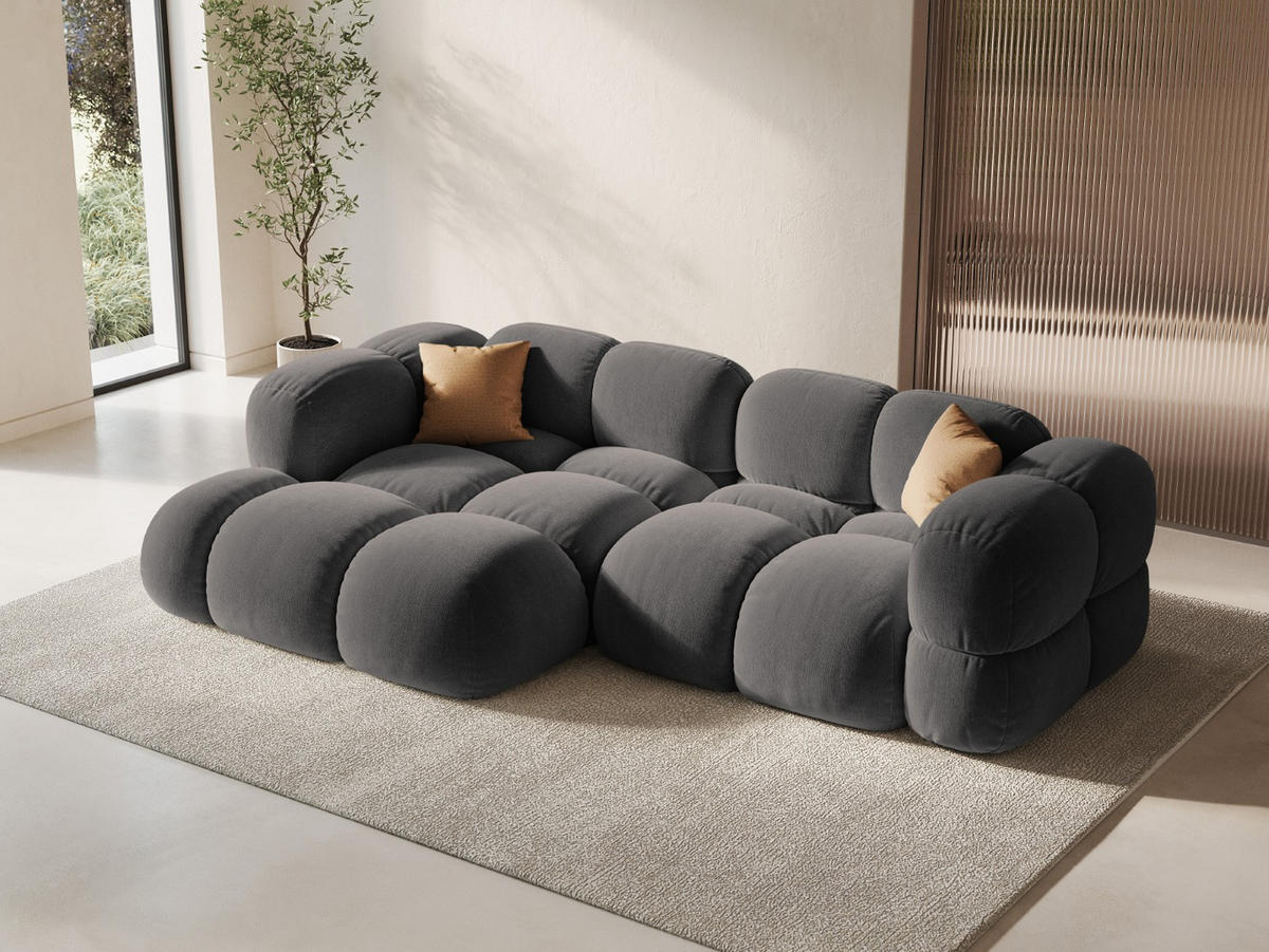 ECKSOFA links Loretto aus Samt grau 3 Sitzplätze - Grau, Textil (147/250cm) - Cosmopolitan Design