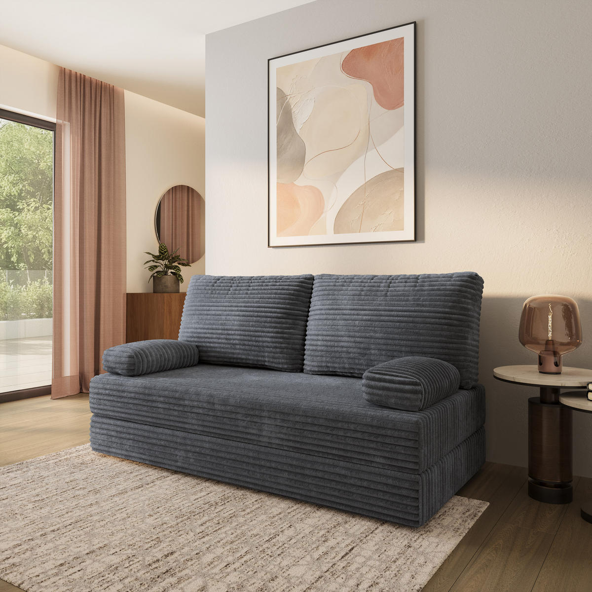 POHOVKA z pěny SILAR s funkcí spaní Manšestrová látka Grafitová - tmavě šedá/antracitová, textil (170/86/80cm) - MASSENO