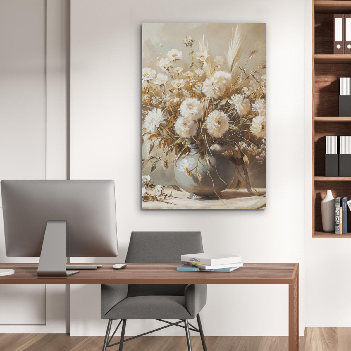 AKUSTIKBILD Blumen - Vase - Stilleben - Beige Wanddeko 60x90 cm - Creme, Kunststoff (60/90/0.9cm) - MuchoWow