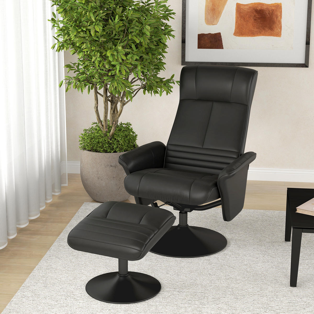 RELAXSESSEL mit Hocker Drehbarer Fernsehsessel mit Liegefunktion Mikrofasertuch - Schwarz, Kunststoff (71/104/69cm) - HOMCOM