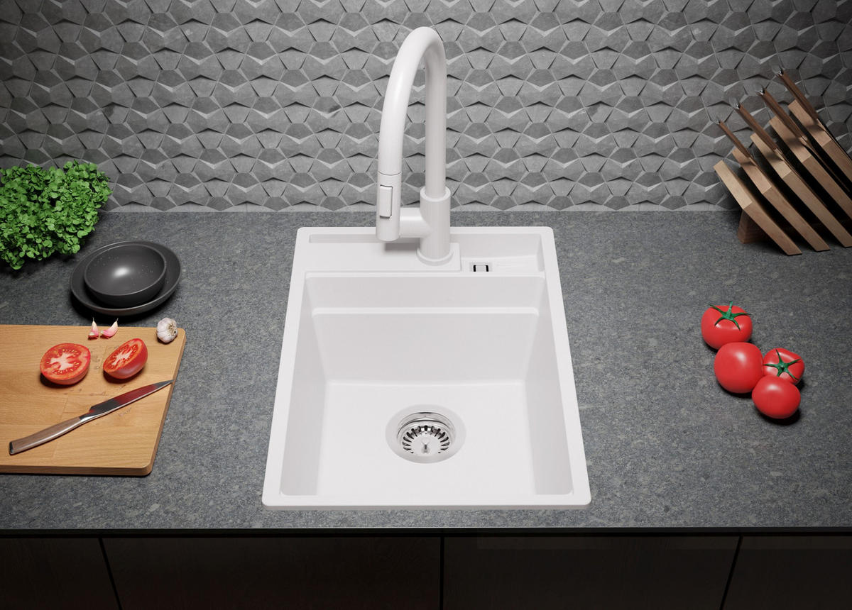 SPÜLBECKEN Oslo Pocket, 2-er set Weiß 38/53 cm 1 Becken + Ablauf-Set + Küchenzubehörset ab 40er Unterschrank - Chromfarben/Beige, Kunststoff (38/20/53cm) - Primagran