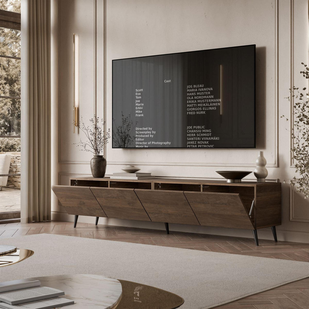 TV-UNIT COLGANTE in Nussbaum, 200 cm, auf hohen Füßen LED - Nussbaumfarben, Holzwerkstoff (200/49/40cm) - Lookway