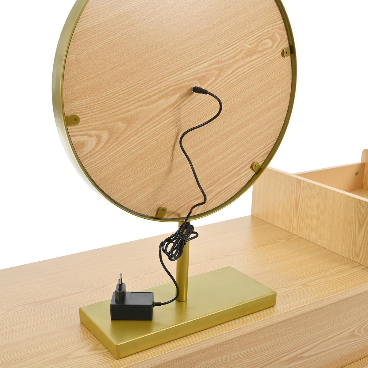 SCHMINKTISCH in Naturfarben Frisiertisch mit LED-Spiegel & 3-Farb-Beleuchtung Kosmetiktisch aus Holz B120/T40/H90cm - Naturfarben, Holzwerkstoff/Metall (120/90/40cm) - STILVORA