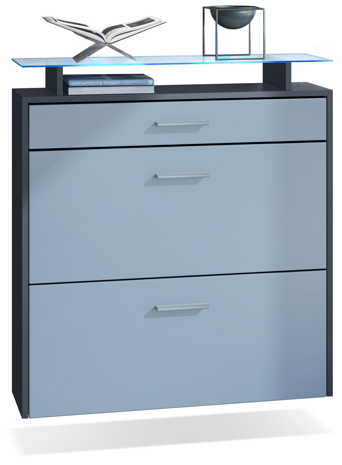 SCHUHSCHRANK Malea Fronten in Denim matt - Pastellblau, Holzwerkstoff (89/96/23cm) - Vladon