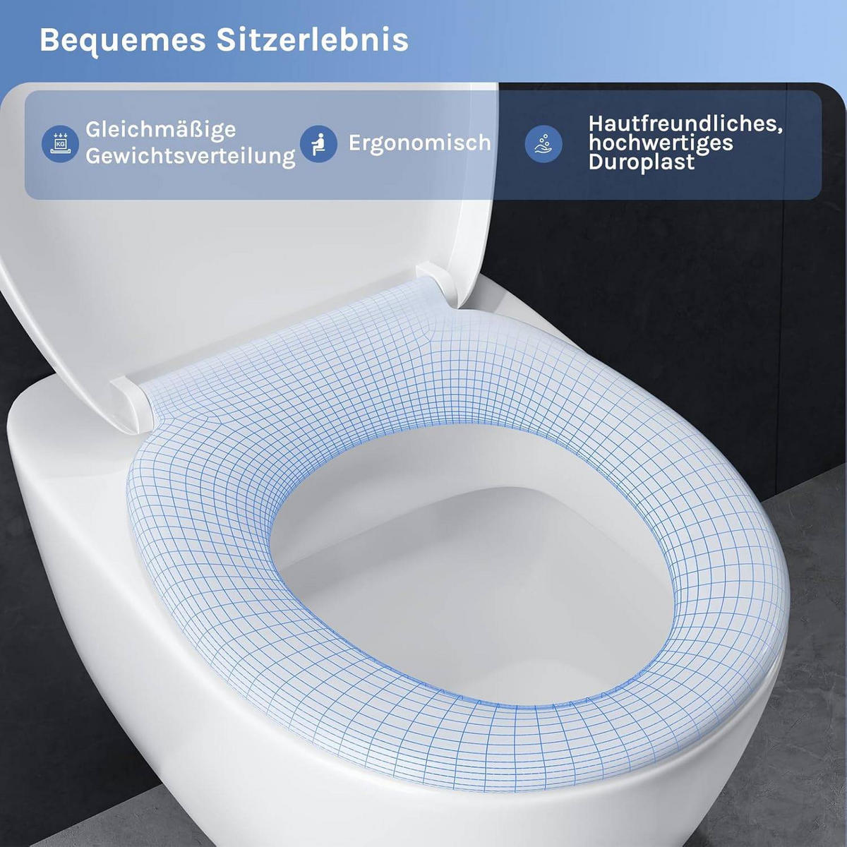 WC SITZ mit Absenkautomatik,Fast Fix Toilettensitz,Weiß Oval - Weiß, Kunststoff (37/6.6/45cm) - Woltu