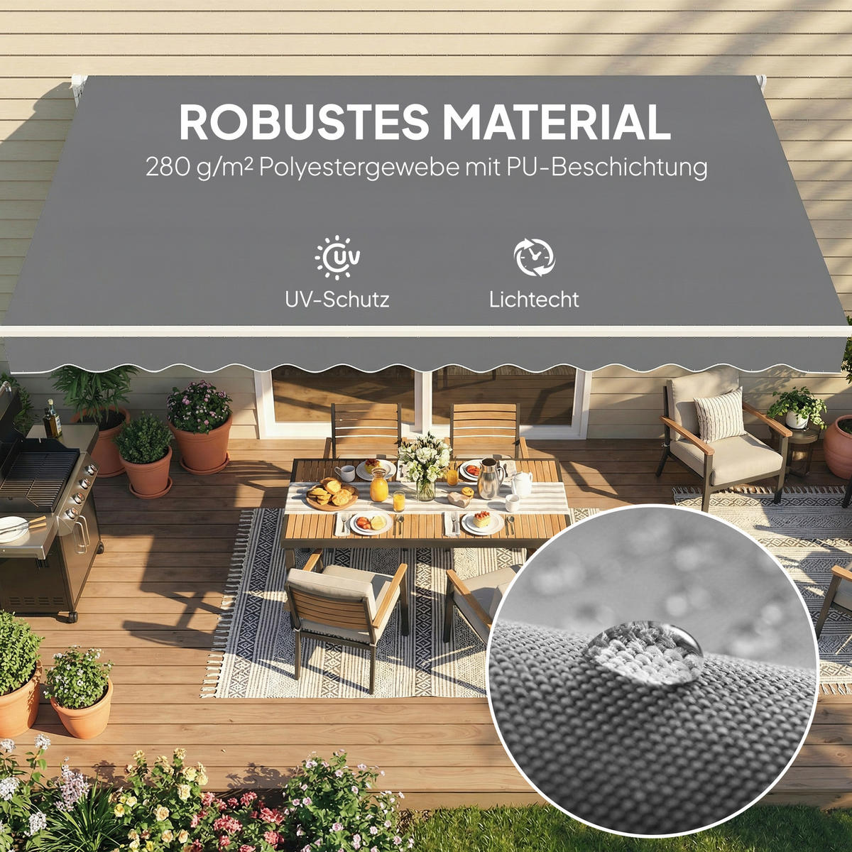 MARKISENBESPANNUNG aus Polyester Dunkelgrau - Dunkelgrau, Textil (337/250/25cm) - Outsunny