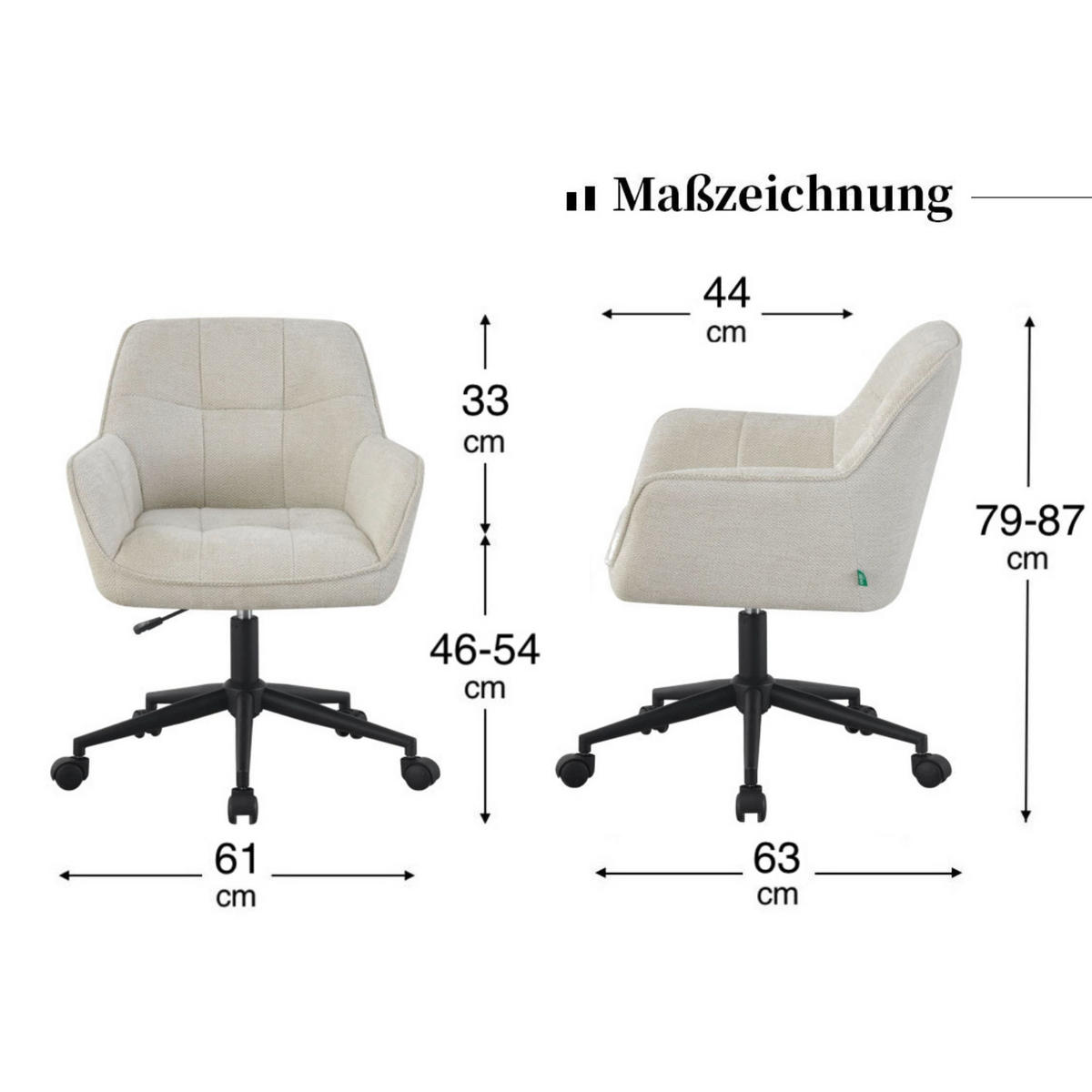 BÜROSTUHL MAX Cremeweiß höhenverstellbar 360°drehbar - Creme/Schwarz, Kunststoff/Textil (61/87/63cm) - DUBI Möbel