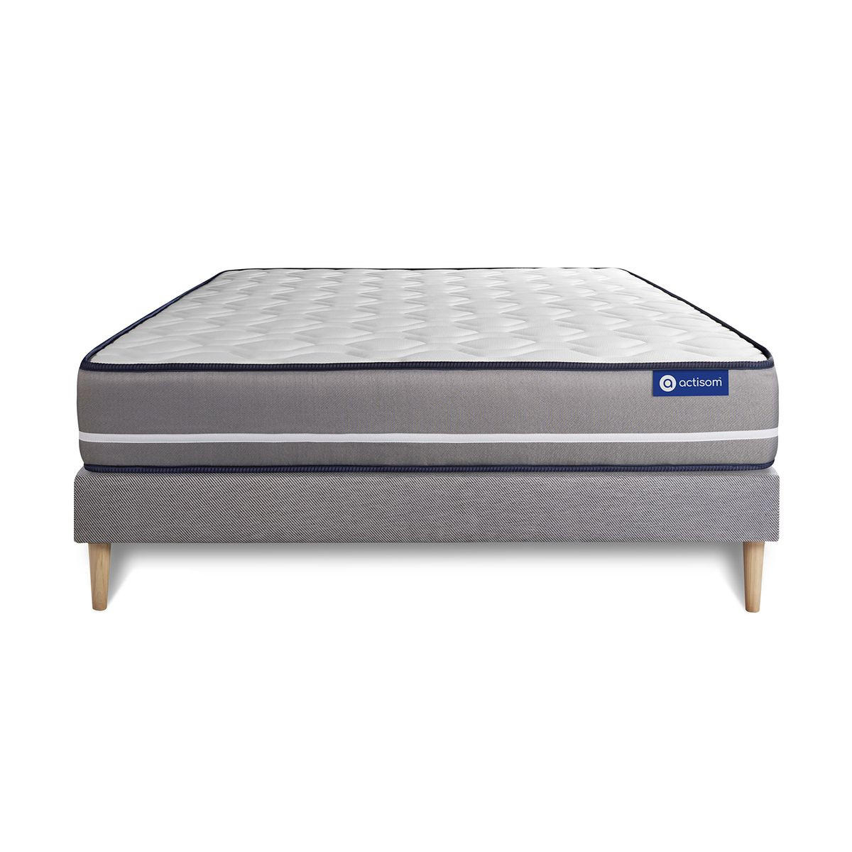 BETT Actimemo pur Memory-Schaum 130 x 190 cm h3 - Kit Bettgestell Grau - Beige/Grau, Karton/Holz (130/190cm) - ACTISOM
