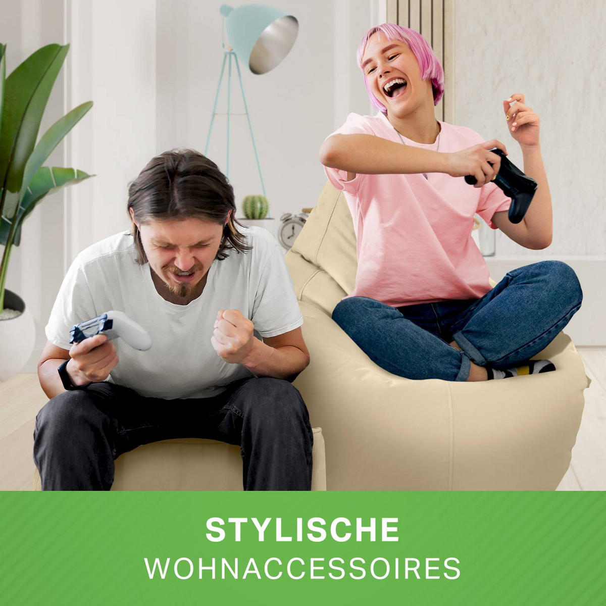 SITZSACK + Hocker "Cozy+Cube" 2er Set - Beige, Textil (70/90/80cm) - Green Bean