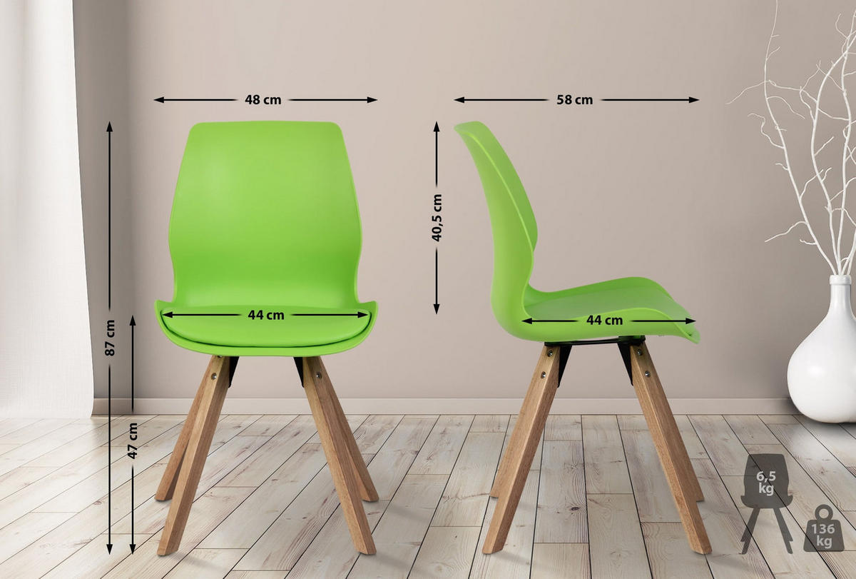 STUHL 2er Set Kunststoff grün - Eukalyptusholzfarben/Grün, Holz/Kunststoff (48/87/58cm) - CLP