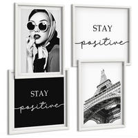 BILDER SET 4er Set - 50x50 cm & 40x60 cm Weißer Rahmen - Porträts, Eiffelturm-Slogans - Weiß, Kunststoff (50/50cm) - TULUP
