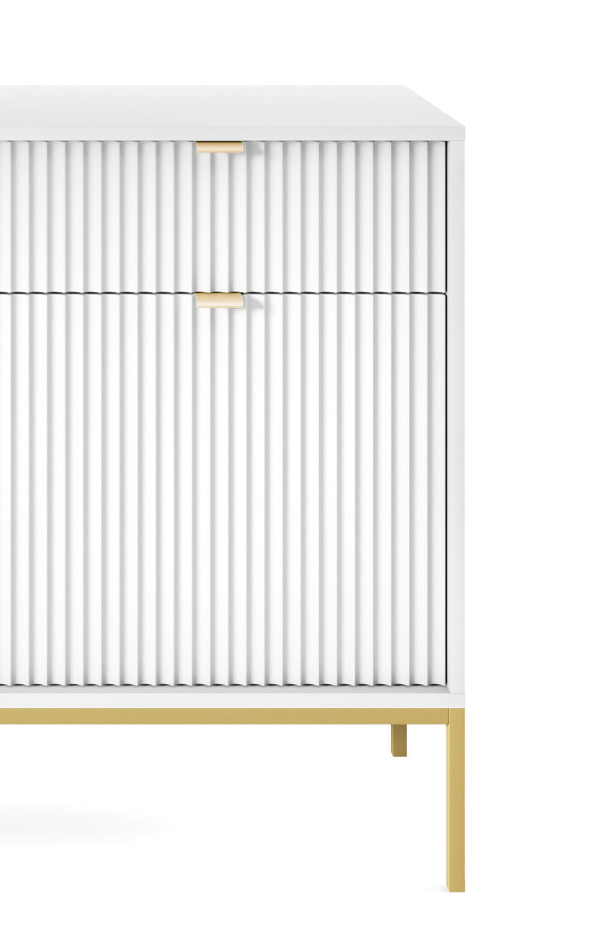 KOMMODE NOVA, Geriffelte Front, 2-Türen, 2-Schubladen 104x39x83 cm, Weiß - Goldfarben/Weiß, Holzwerkstoff/Kunststoff (104/83/39cm) - DomoHome
