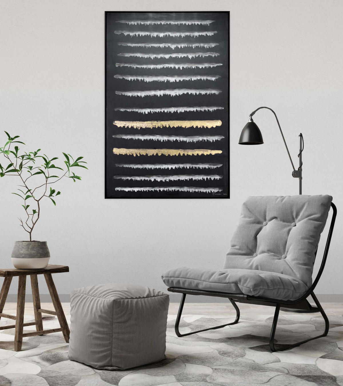 ACRYLBILD HANDGEMALT Schwarz 83/123 cm - Schwarz, Textil (82.5/122.5cm) - KUNSTLOFT