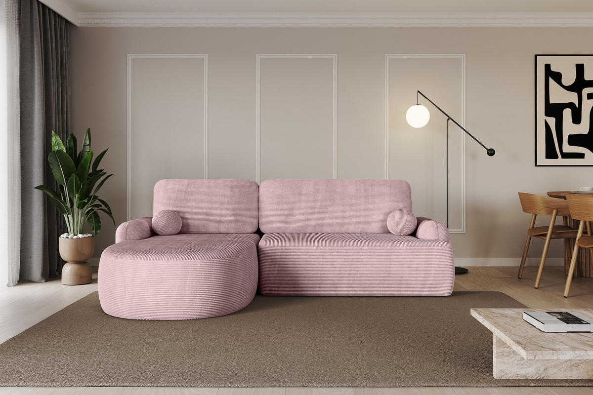 WOHNLANDSCHAFT mit Schlaffunktion und Bettkasten LIRA-L - 264x172x89 Rosa - Rosa, Holzwerkstoff/Textil (264/172cm) - ALTDECOR