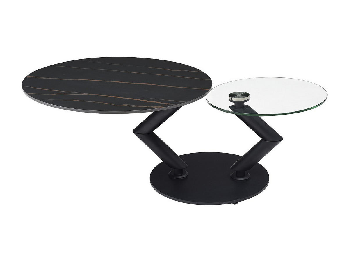 COUCHTISCH mit drehbaren Tischplatten - Keramik, Sicherheitsglas & Metall - Marmor-Optik Schwarz - ELDOVA - Schwarz, Glas (130/80/43cm) - Vente-Unique