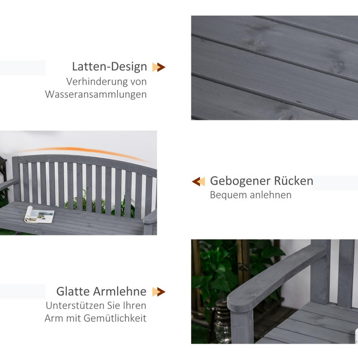 GARTENBANK 2 Sitzer Holz 143x51x85 cm grau - Grau, Holz (143/85/51cm) - LEBENLANG