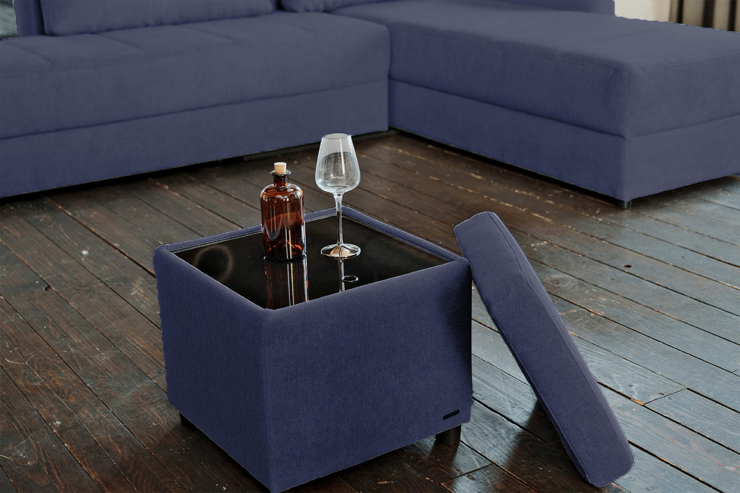 Thumbnail - Kawola Hocker, Anthrazit, Textil, 45x45x45 cm, Wohnzimmer, Hocker, Sitzhocker