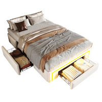 BETT 90/200 cm in Weiß mit Schubladen und LED - Weiß, Holzwerkstoff/Textil (90/200cm) - WISHDOR