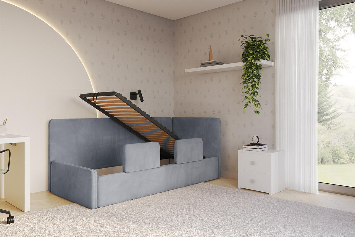 EINZELLBETT Jugendbett mit Bettkasten, Links - NORY 80x200 Grau - Grau, Holzwerkstoff/Textil (80/200cm) - ALTDECOR