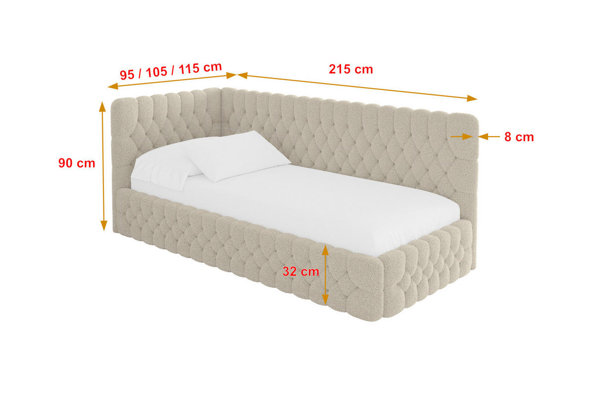 EINZELLBETT Jugendbett mit Bettkasten und Matratze H3/H4, Rechts - MULY 100x200 Dunkelbeige - Taupe, Holzwerkstoff/Textil (100/200cm) - ALTDECOR