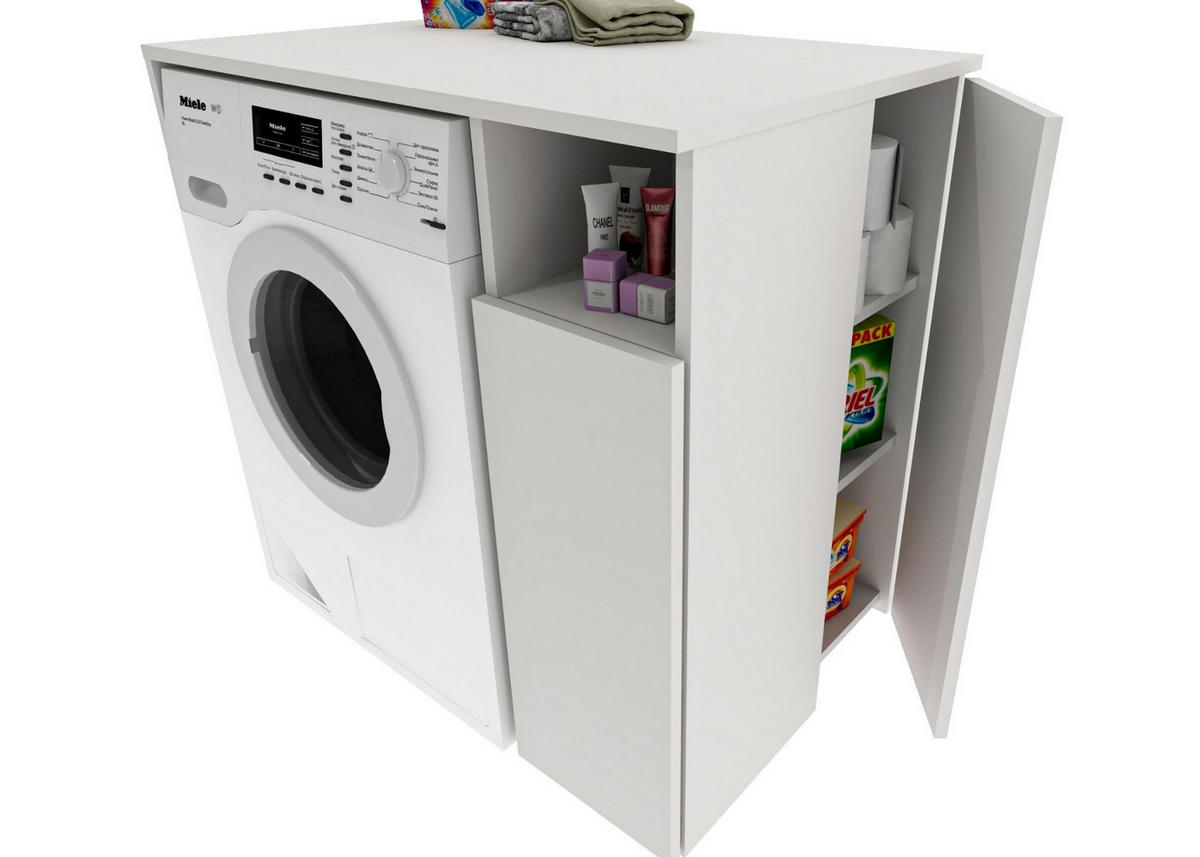 WASCHMASCHINENSCHRANK Überbauschrank mit Fächern – passend für Waschmaschine & Trockner 96/88/62 - Weiß, Holzwerkstoff (96/88/62cm) - RAUMHIRSCH FURNITURE