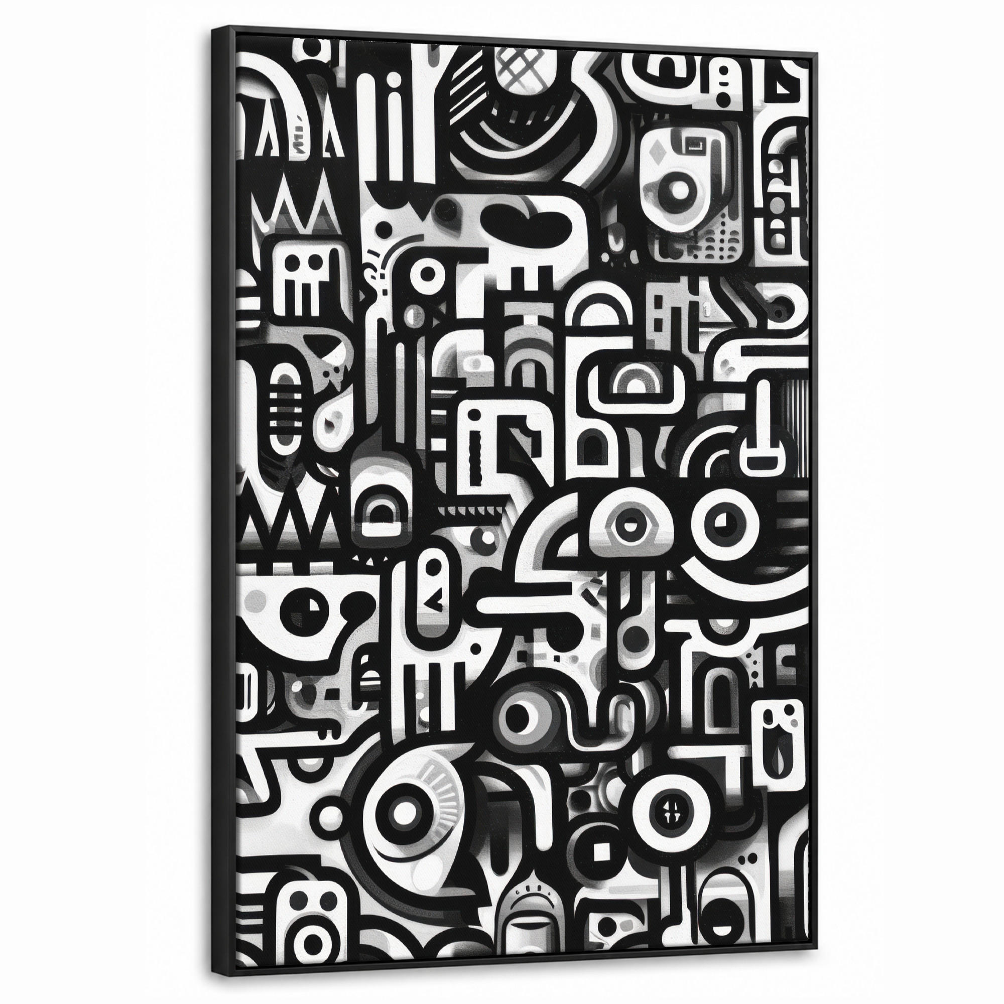 LEINWAND Bilder mit Rahmen - Symbole - Abstrakt - Grafik - Schwarz - 60x90 - Schwarz, Textil (60/90cm) - MuchoWow