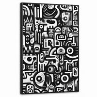 LEINWAND Bilder mit Rahmen - Symbole - Abstrakt - Grafik - Schwarz - 60x90 - Schwarz, Textil (60/90cm) - MuchoWow