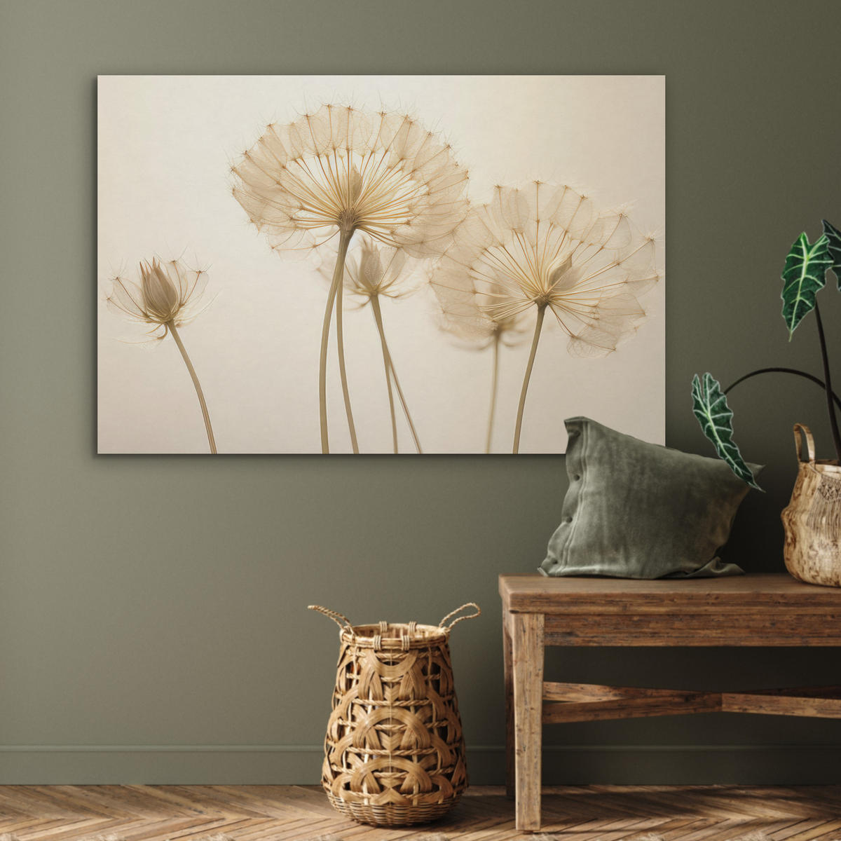 AKUSTIKPANEEL Sonnenlicht - Löwenzahn - Botanisch - Blumen 100x70 cm - Creme, Textil (100/0.9/70cm) - MuchoWow