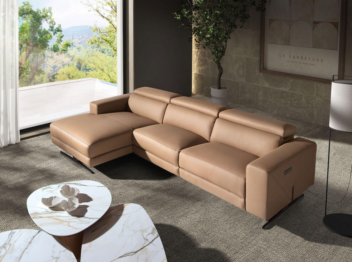 ECKSOFA mit Chaiselongue links aus braunem Leder 305/170/100 cm - Edelstahlfarben/Braun, Leder/Metall (305/170cm) - ANGEL CERDA