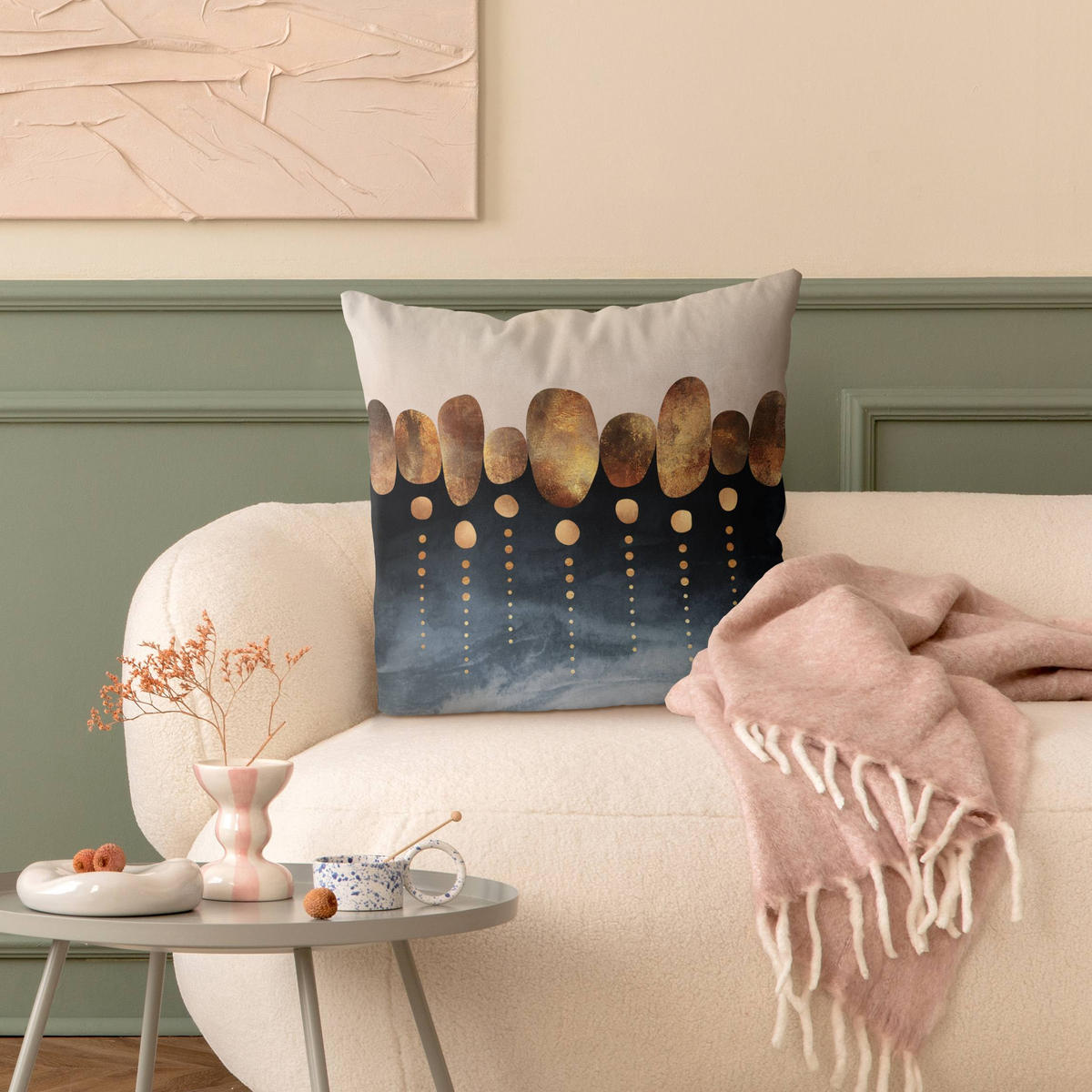 KISSENBEZUG Abstrakte goldene Steine 50/50 cm - Goldfarben, Textil (50/50cm) - Bilderwelten