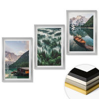 WANDBILDER 3er Set - 40x60 cm Silberner Rahmen - Bergsee, Boot, Waldnebel - Silberfarben, Kunststoff (40/60cm) - ArtPrintCave
