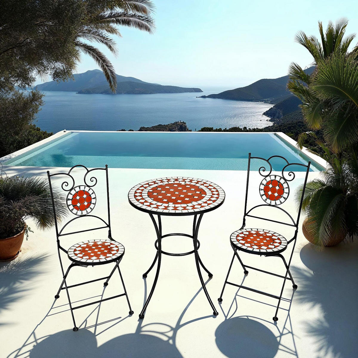 MOSAIK-GARTENGARNITUR Neapel, filigranes Design, braun - Braun, Naturmaterialien/Keramik - tectake