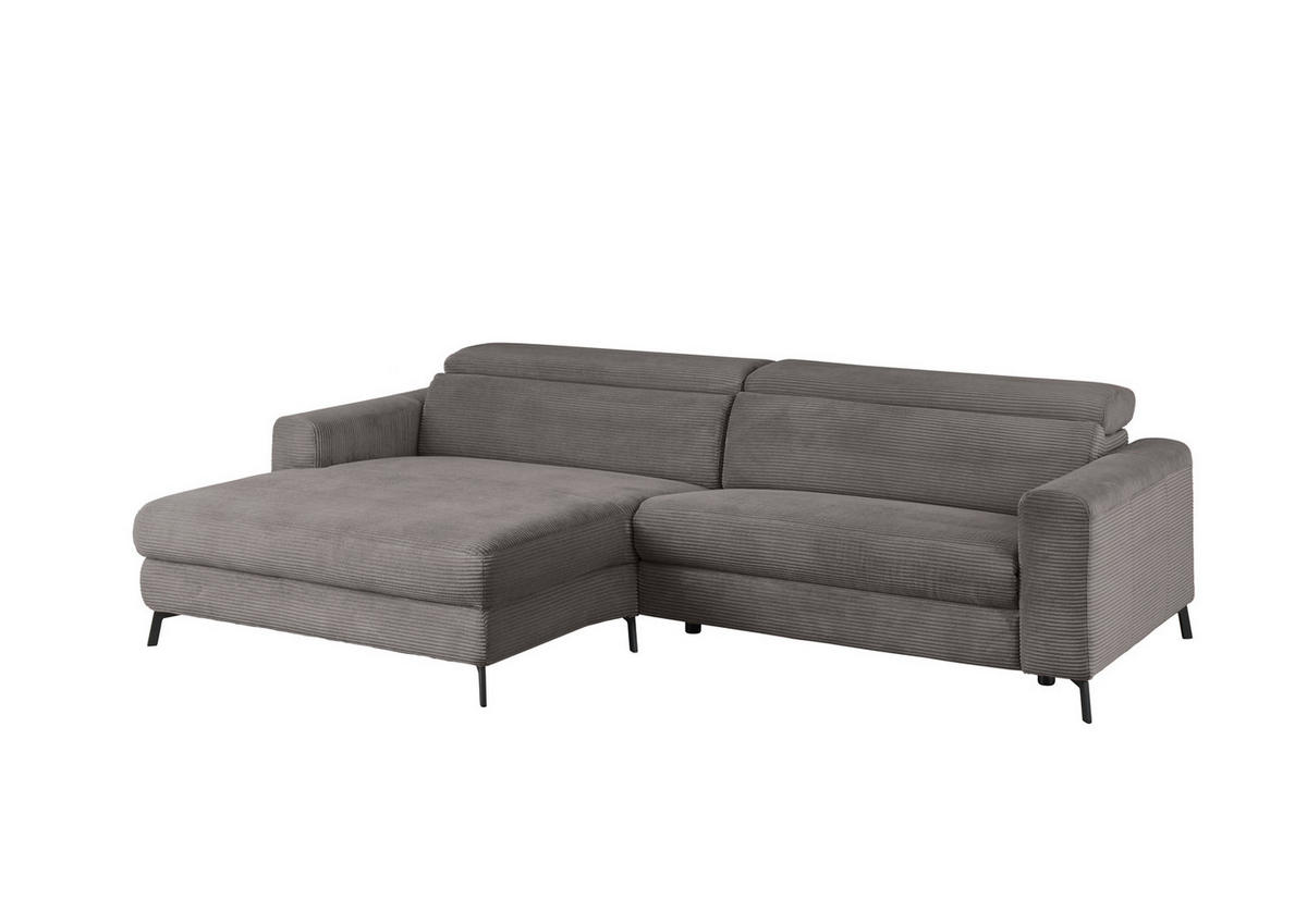 ECKSOFA LAISKA Grau Cord - Schwarz/Grau, Textil/Metall (282/177cm) - KAWOLA