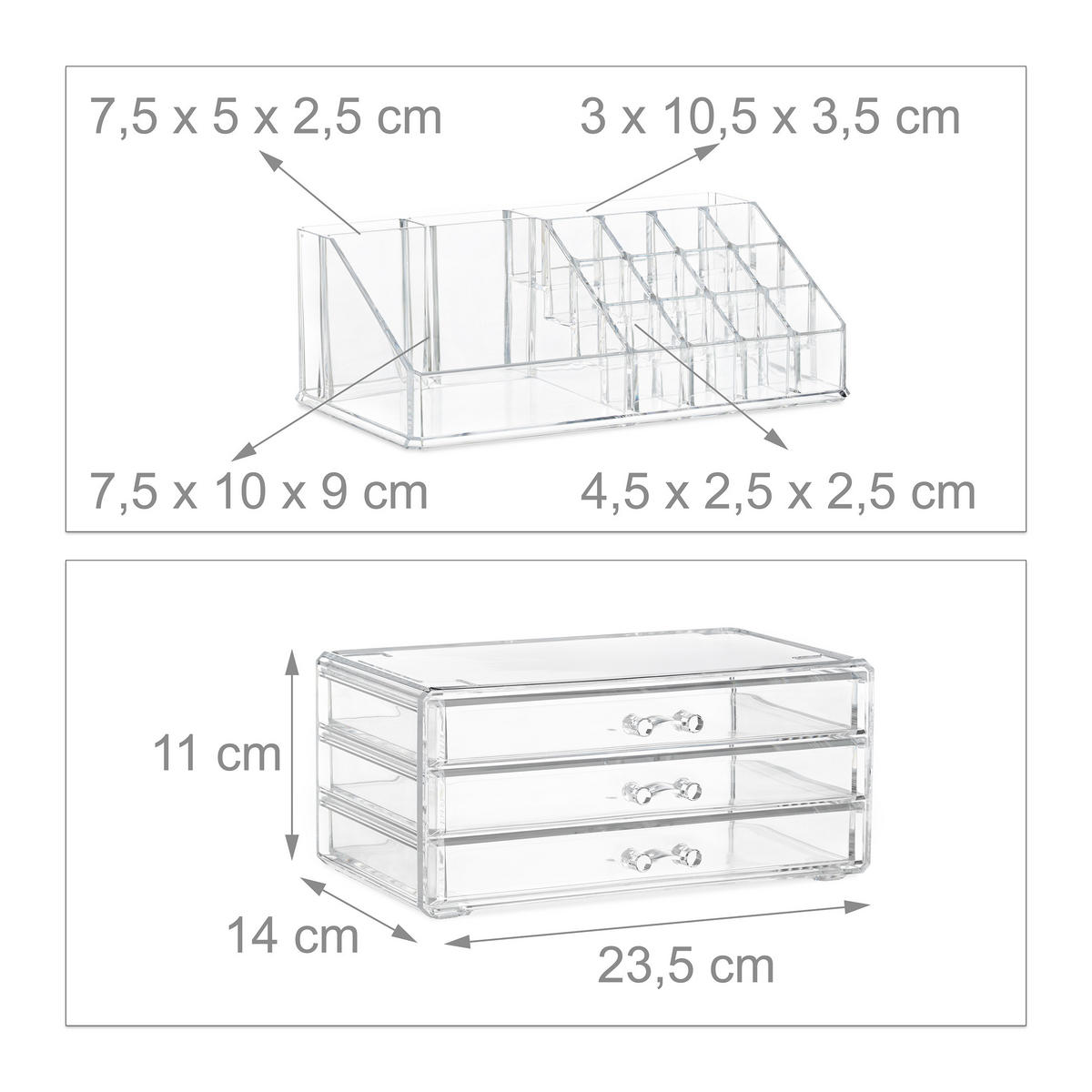 MAKEUP Organizer - Transparent, Kunststoff (23.5/19/14cm) - Relaxdays
