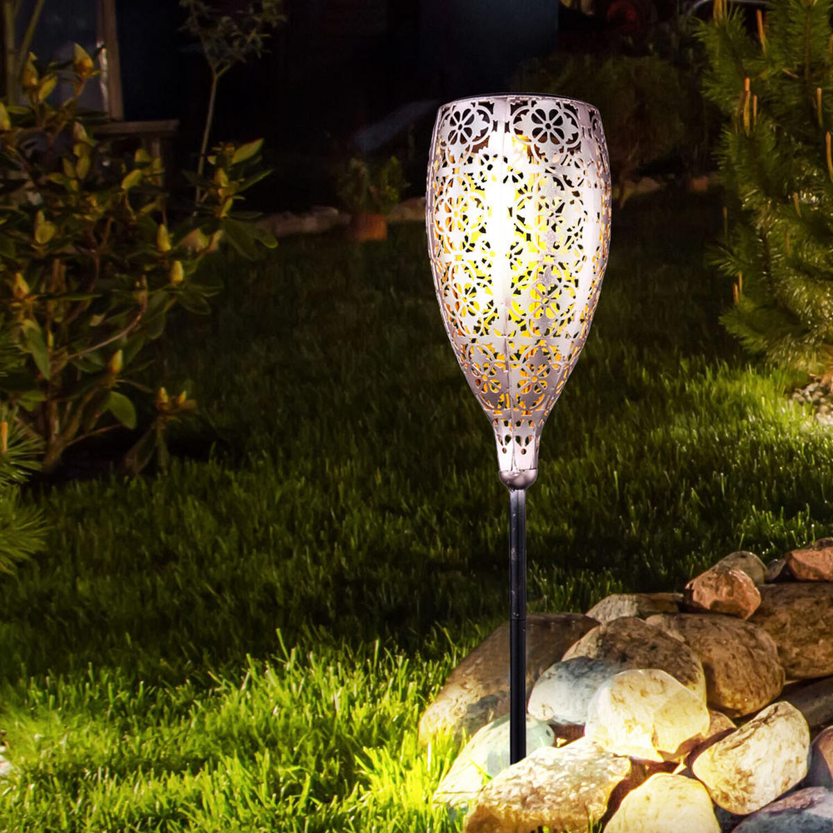 LED AUSSENLEUCHTE Solar Grau Gold - Grau, Metall (11/11/90cm) - Globo Lighting