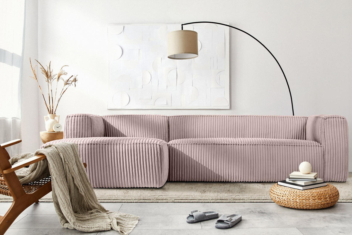ECKSOFA-LINKS FEROX Modern, Cord-Stoff, rosa - Pink, Textil (305/175cm) - KONSIMO®