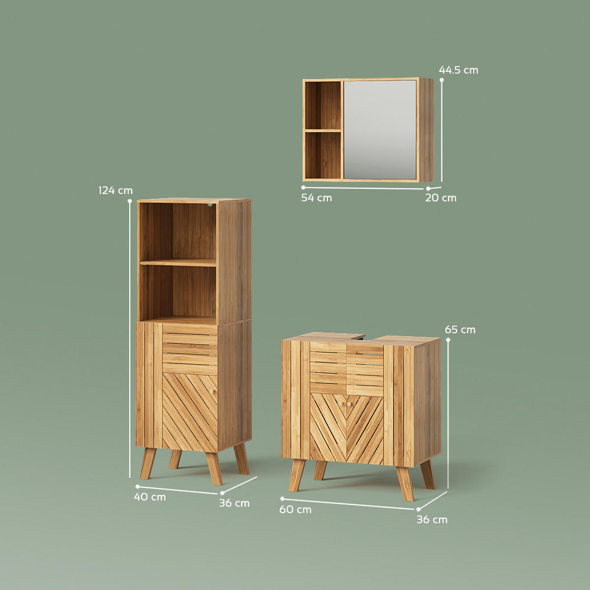 KOMPLET KOPALNIŠKEGA POHIŠTVA Olona, Bambus, 3-delni - naravne barve, leseni material (60/65/36cm) - Livinity®