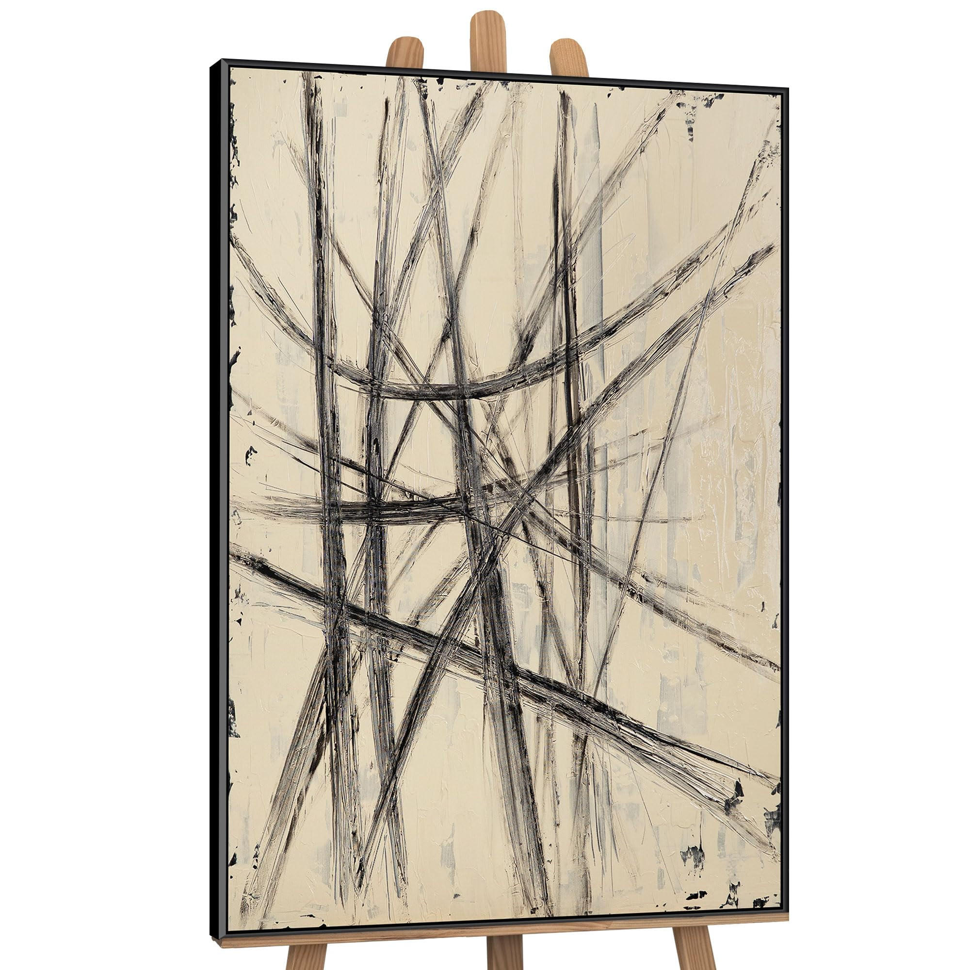 GEMÄLDE Parallelen und Schnittpunkte Schattenfugenrahmen Schwarz 140x100 cm - Schwarz, Holz (140/100cm) - YS-art gallery