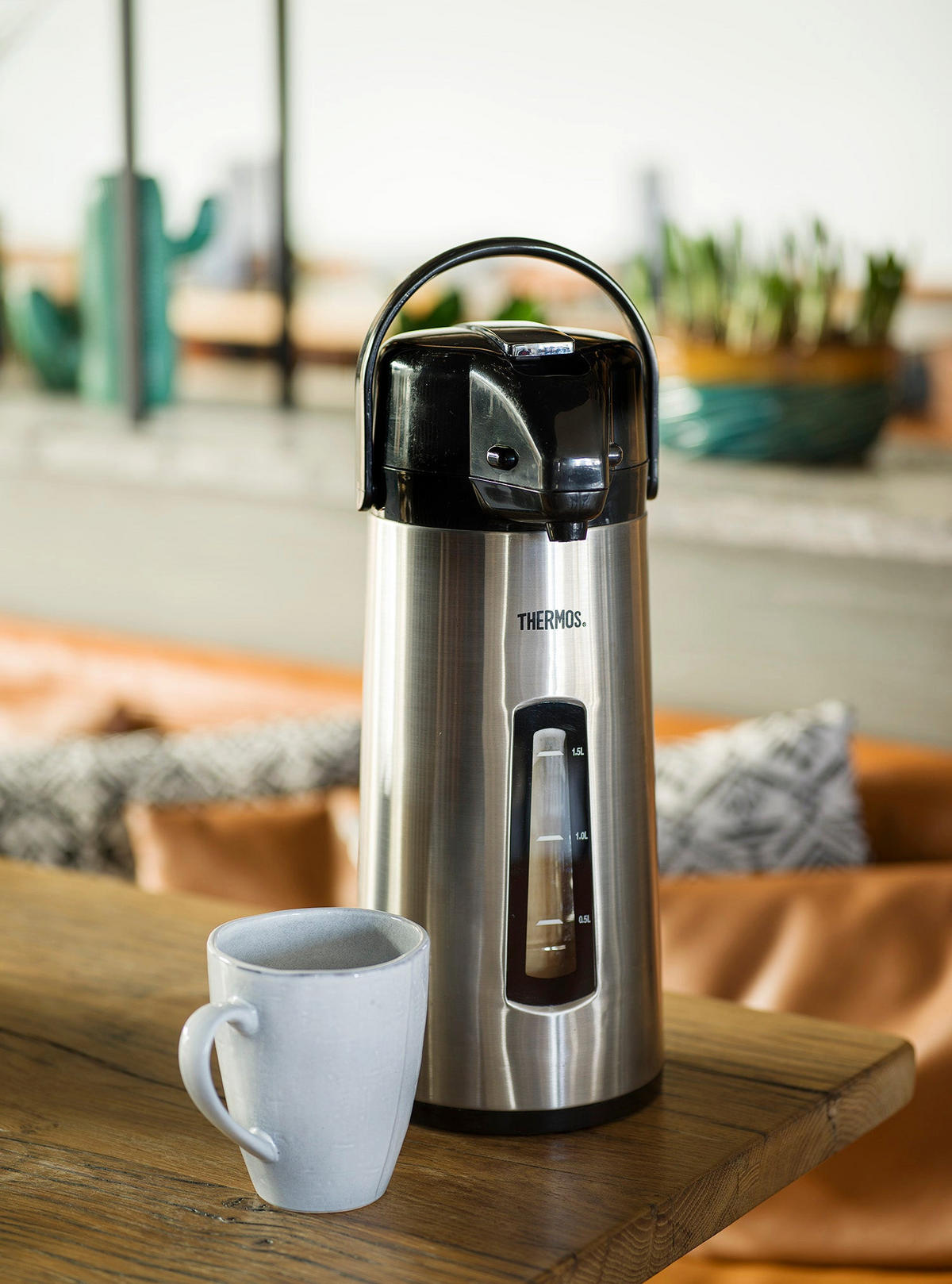 THERMOSKANNE kanne Mit Pumpe & Fenster 2.2 Liter - Silberfarben, Metall (2.2L) - Thermos