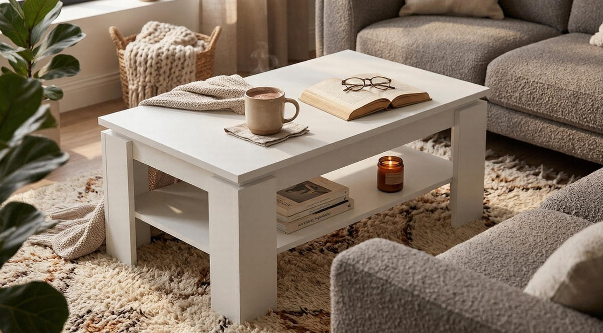 COUCHTISCH Rechteckig Ablage Weiß matt 110/43/67 cm - Weiß, Holzwerkstoff (67/110/43cm) - designimpex