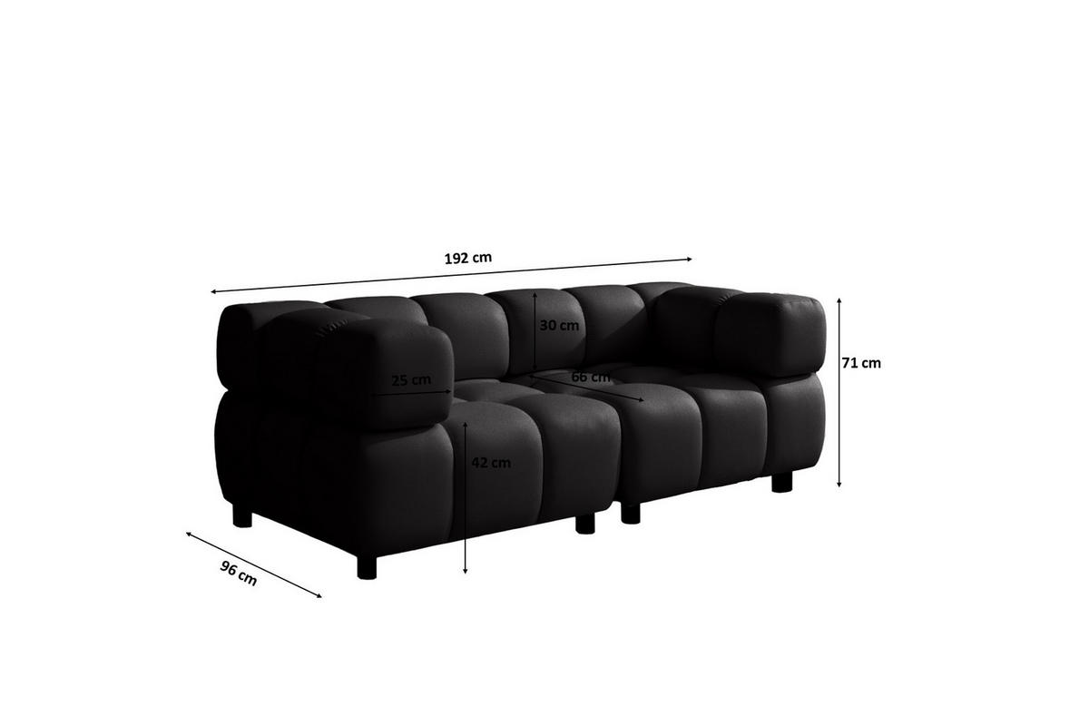 SOFA 3-Sitzer Modular, Couch, Veloursstoff Bluvel, Schwarz, Bolla - Schwarz, Holz (192/71/96cm) - Kaiser Möbel