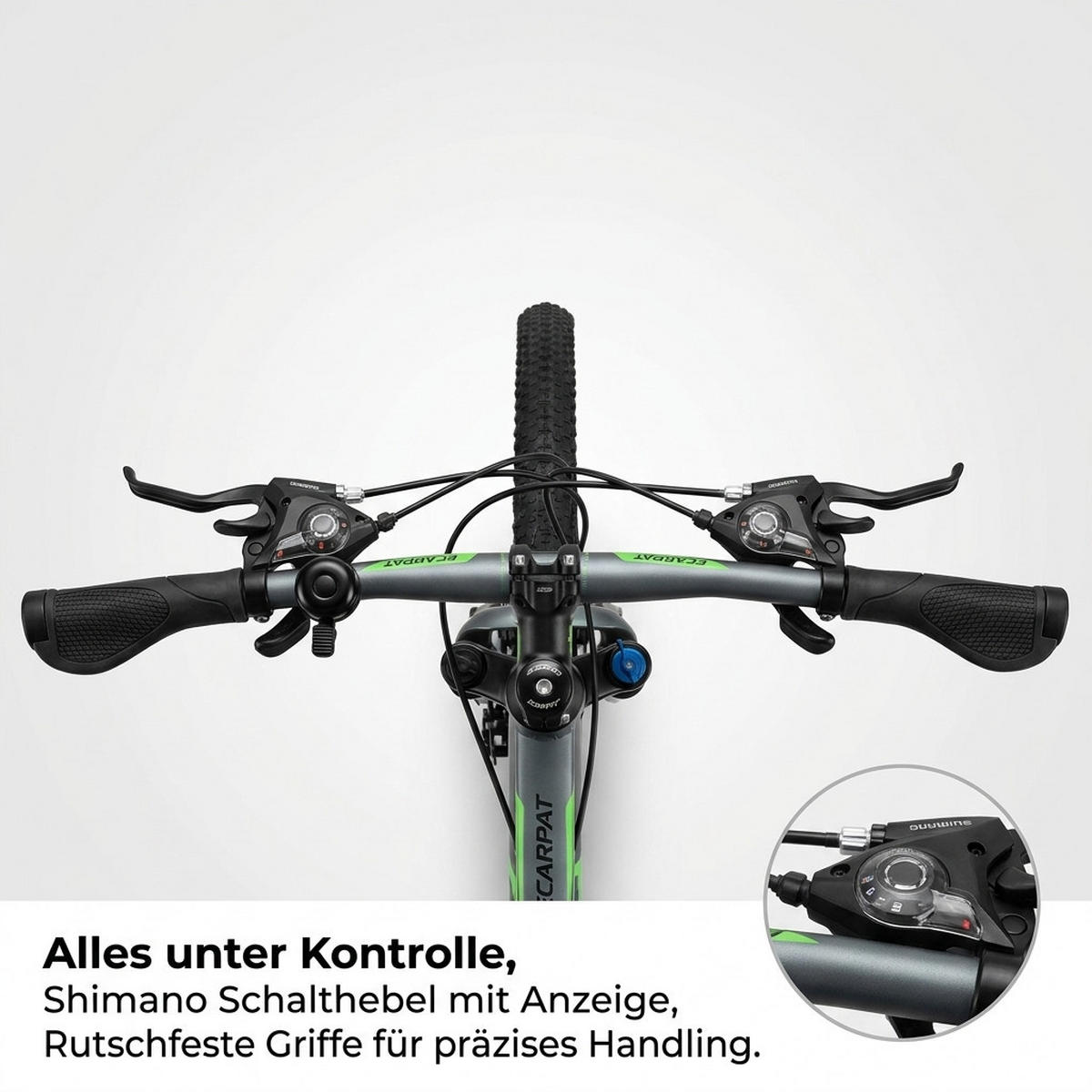 MOUNTAINBIKE 26 Zoll Schwarz + Grün, 21-Gang-Schaltung, Doppel-Scheibenbremsen, Carbonstahl - Grau, Metall (20cm) - Oxeza