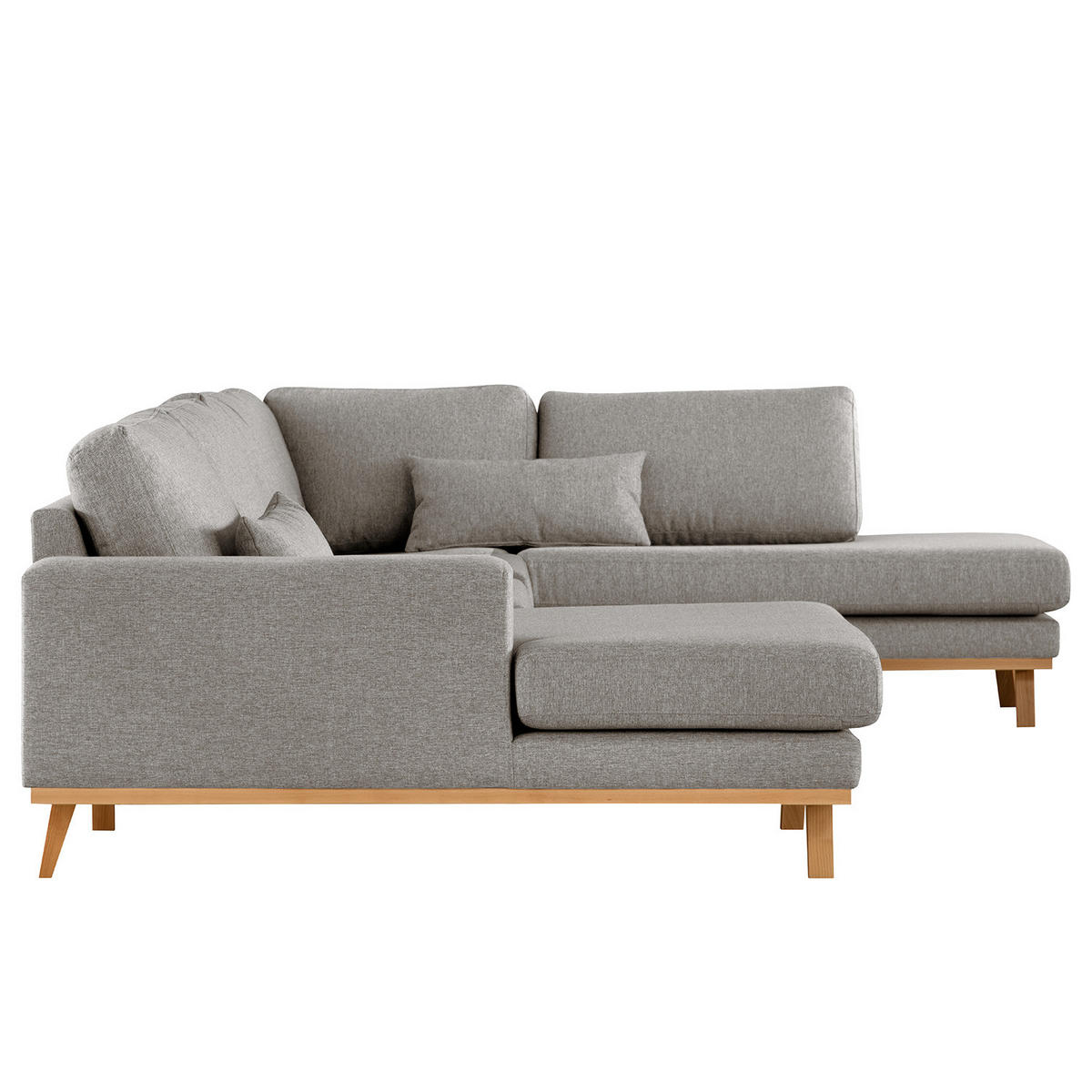 WOHNLANDSCHAFT mit Longchair - Graubraun/Buchefarben, Buchenholz/Textil (371/81/219cm) - home24