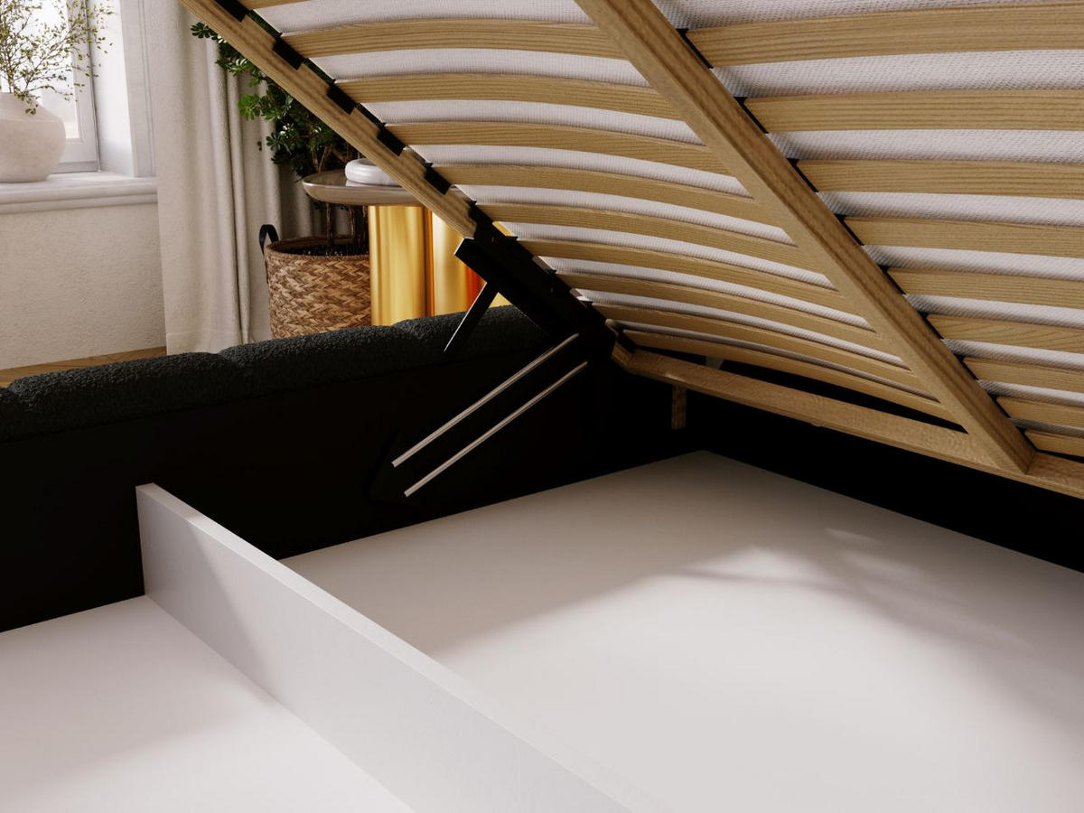 POLSTERBETT Alicante Bouclé-Stoff 180x200 Schwarz - Schwarz, Textil (180/200cm) - Graingold