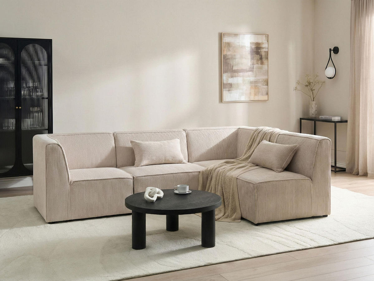 COLȚAR modul cu 4 locuri pe partea stângă bej reps reiat Lemvig - bej, material textil (250/166cm) - Beliani